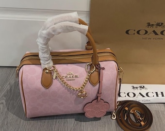 Coach Outlet Rowan Satchel Bag Signature Canvas With Charms Powder Pink CEA18