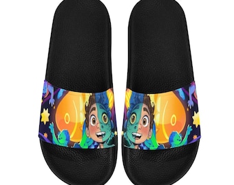 Luca Cartoon Custom Sandals Theme Blue Orange Multicolor Slide Rubber Slippers for Men, Kids, Women Casual Summer Style  Home Beach Wear
