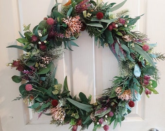 Pine and Australian native wreath. Eucalyptus, gum, pine. Wall, door decoration. Christmas, Farmhouse decor, Gift, Housewarming, mantle deco