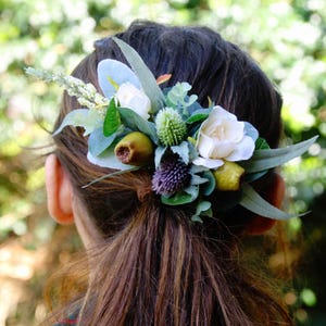 Silk flower hair comb. Roses, thistle flower, gumnuts, eucalyptus, wildflowers. Hair flowers for wedding, bridal, photoshoot, party, races image 1