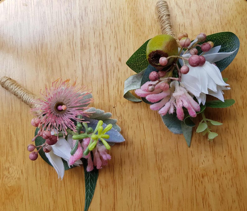 Set of 6 Native Buttonhole Boutonniere. 6 mismatched Australian native flower and foliage buttonholes Artificial flower, foliage boutonniere image 4