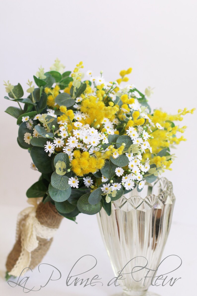 Yellow wedding bouquet. Artificial wattle mimosa flower ...