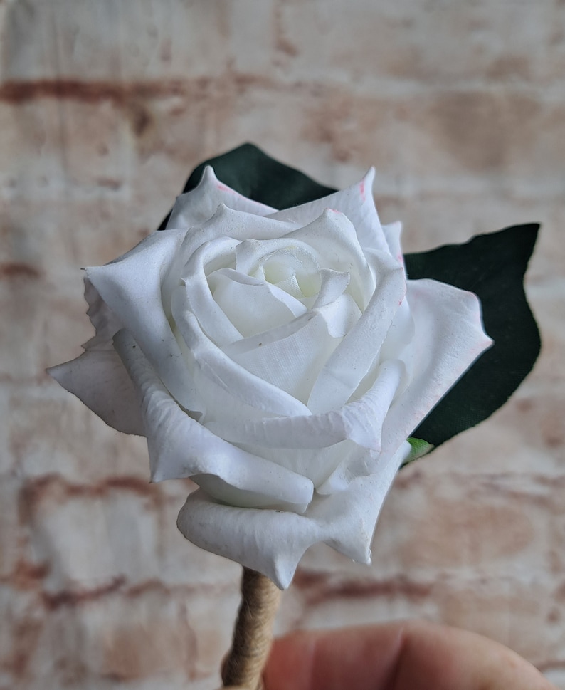 Real touch rose Buttonhole for groom, groomsmen. Fresh touch Boutonniere, lapel pin. Realistic roses. White Cream Pink Peach Red Roses image 2