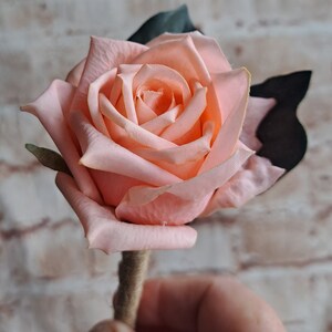Real touch rose Buttonhole for groom, groomsmen. Fresh touch Boutonniere, lapel pin. Realistic roses. White Cream Pink Peach Red Roses image 5