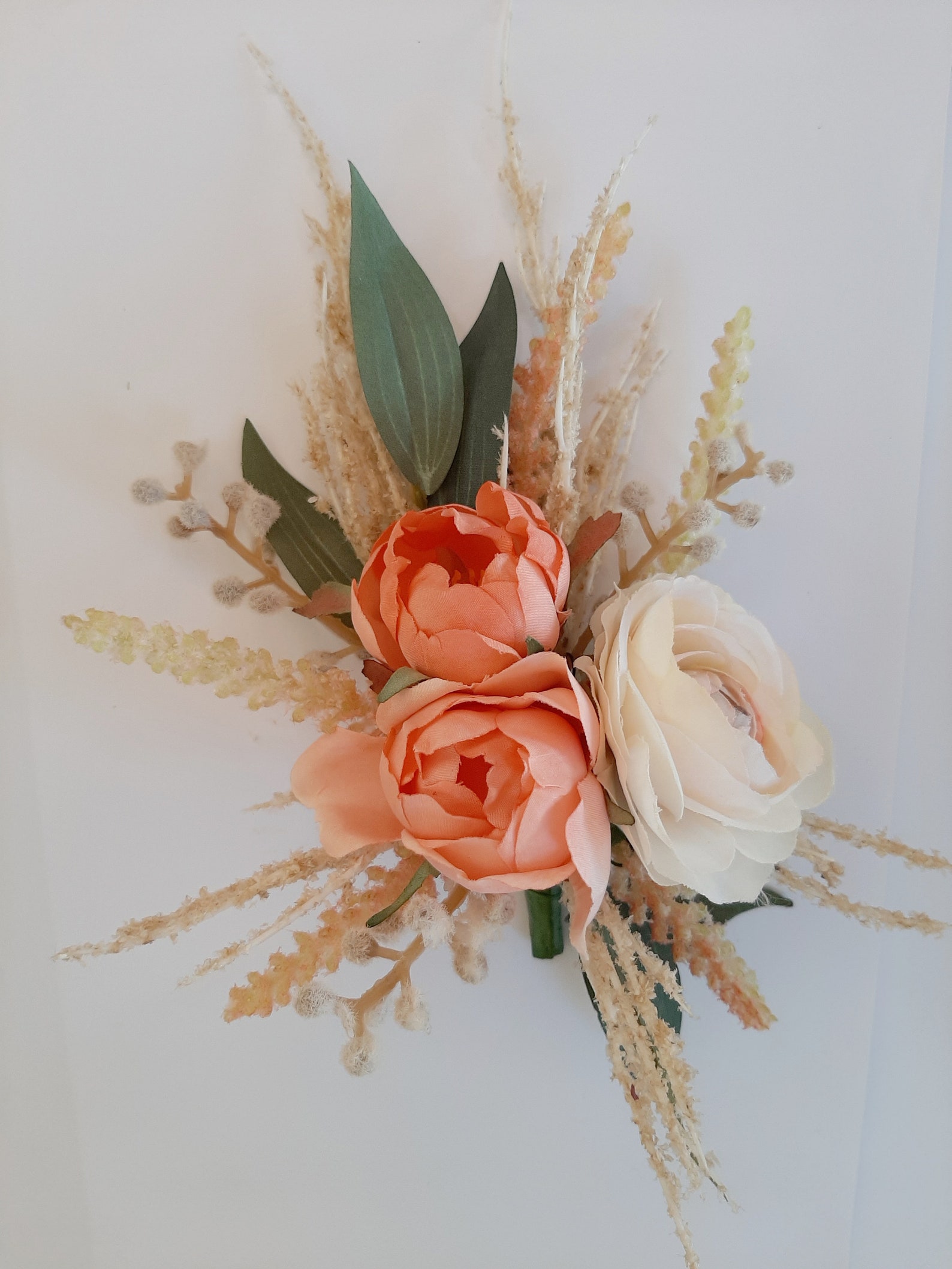 Cream peach boho wrist corsage. High school formal prom. Etsy