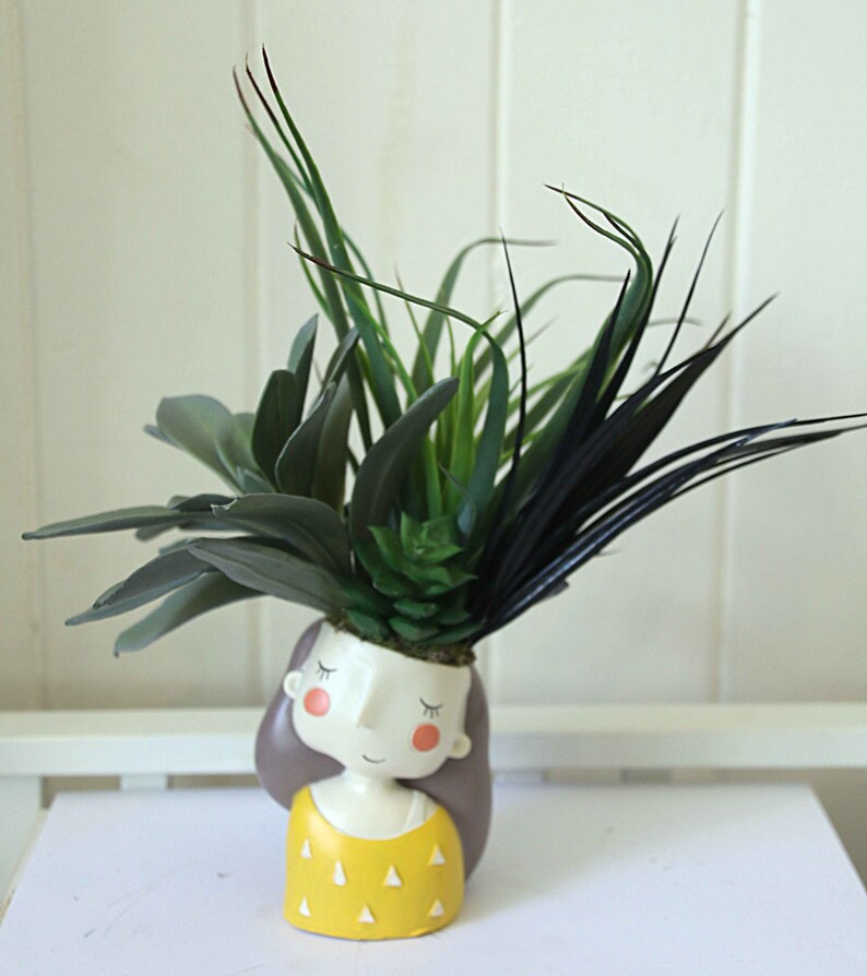 Faux Fake Succulent Plants In Lady Head Ceramic Planter Vase Etsy