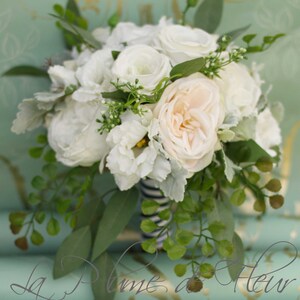 Garden wedding bouquet Roses, peonies, lissianthus, eucalyptus, dusty miller and fern Vintage inspired garden bouquet shabby chic & rustic image 2