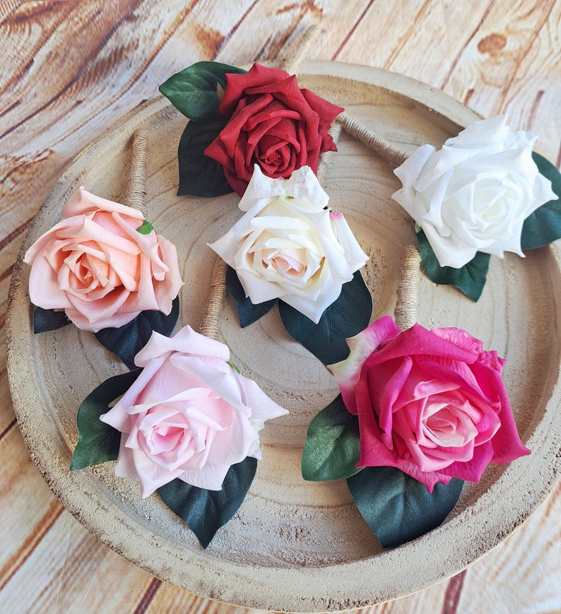 Real touch rose Buttonhole for groom, groomsmen. Fresh touch Boutonniere, lapel pin. Realistic roses. White Cream Pink Peach Red Roses image 9