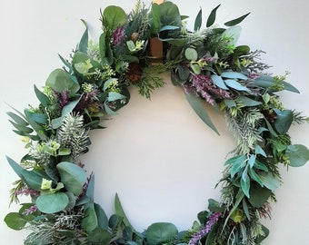 Wreath. Pine and Australian native foliage wreath. Wall, door decoration. Farmhouse decoration, Christmas, gift, home decor, kitchen wall