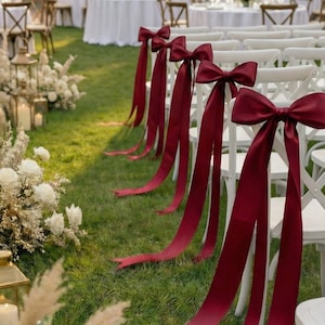 Lazos de satén burdeos preatados para sillas de boda, cinta de 50 mm, elegante decoración para ceremonias y recepciones.