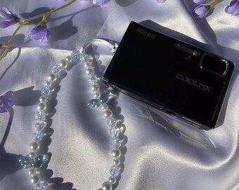 Blue Angelic Pearl Phone Strap | Digital Camera Accessory | by Marikka Makes