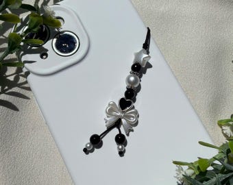Black and White Starry Keychain | Phone Charm | Digital Camera Charm | by Marikka Makes