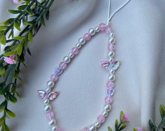 Pink Pearl Angel Wing Phone Strap | Digital Camera Wristlet | Phone Accessory by Marikka Makes