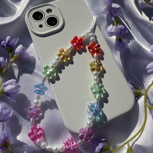 Floral Vibrant Rainbow and Pearl Phone Strap | Digital Camera Accessory | by Marikka Makes