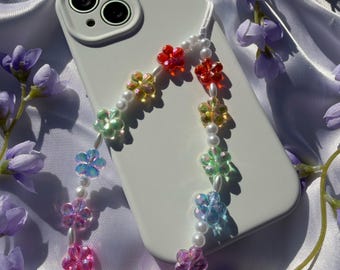 Floral Vibrant Rainbow and Pearl Phone Strap | Digital Camera Accessory | by Marikka Makes