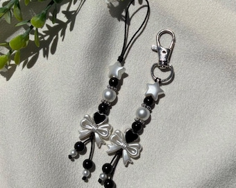 Black and White Starry Keychain | Phone Charm | Digital Camera Charm | by Marikka Makes