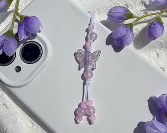 Butterfly Wing Knotted Phone Charm | Purple & Pink Digital Camera Charm and Keychain | Keychain by Marikka Makes
