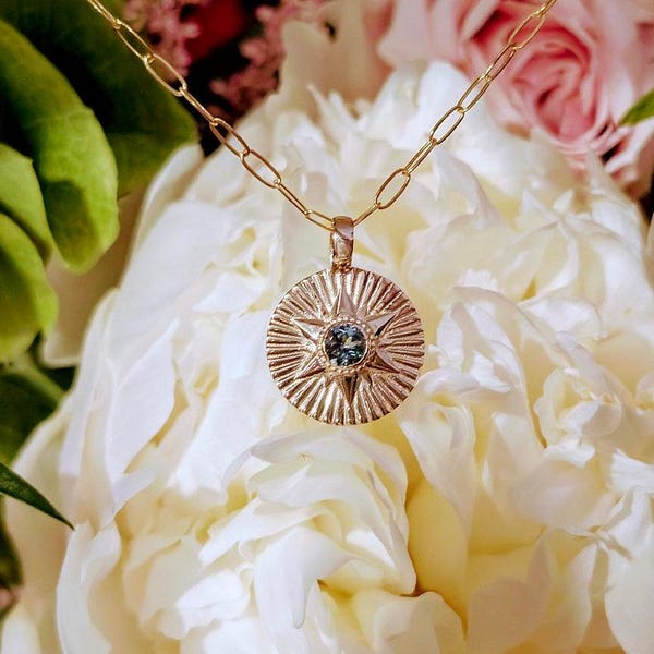 Solid Gold Rosette Pendant with Montana Sapphire