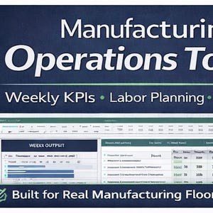 Verktygslåda för produktionschef | Veckovis KPI-instrumentpanel, arbetsplanerare och riskspårare för produktion (Excel + PDF)