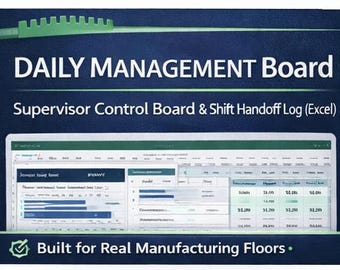 Lean Manufacturing Daily Management Board | Supervisor Control Board & Shift Handoff Log (Excel)