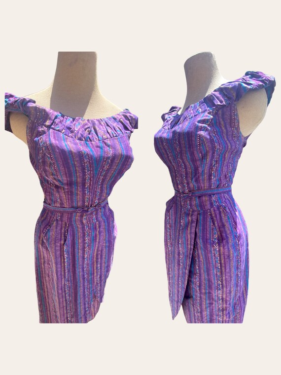 50s Hawaiian Purple Ruffle Off-the-shoulder by Nan