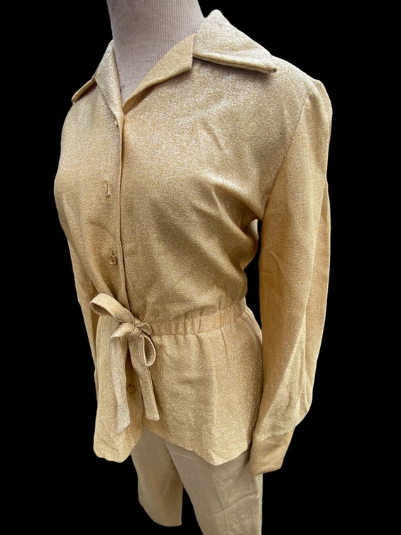 50s 60s Gold Lurex Jacket with tie up belt - image 5