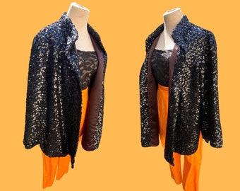 80s does 50s Black Sequin evening Glamour lined in satin Jacket