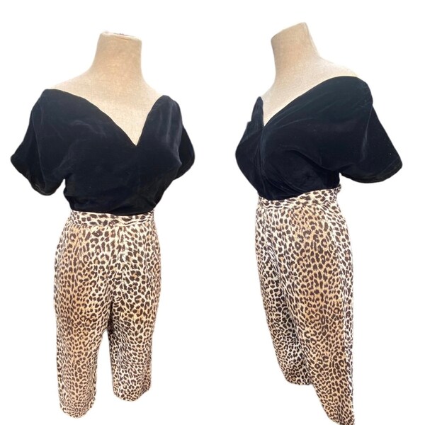 50s Vintage Bad Girl Leopard corduroy Capri pants VLV