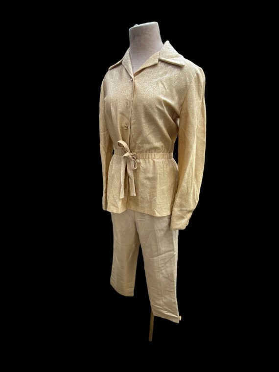 50s 60s Gold Lurex Jacket with tie up belt - image 7