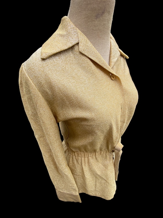 50s 60s Gold Lurex Jacket with tie up belt - image 6