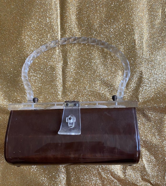 50’s Expresso Carved Lucite Handbag Purse - image 2
