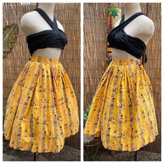 1950’s Bamboo Yellow Tiki Circle Novelty Skirt Ma… - image 7