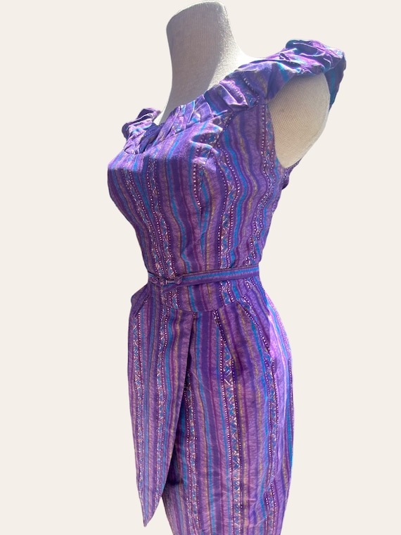 50s Hawaiian Purple Ruffle Off-the-shoulder by Na… - image 7