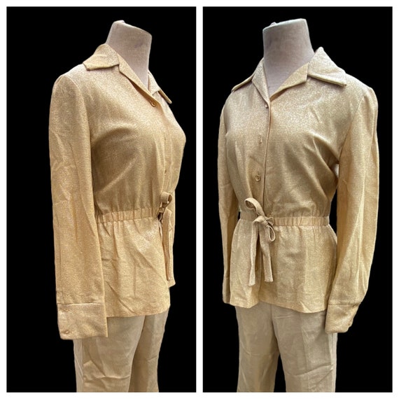 50s 60s Gold Lurex Jacket with tie up belt - image 1