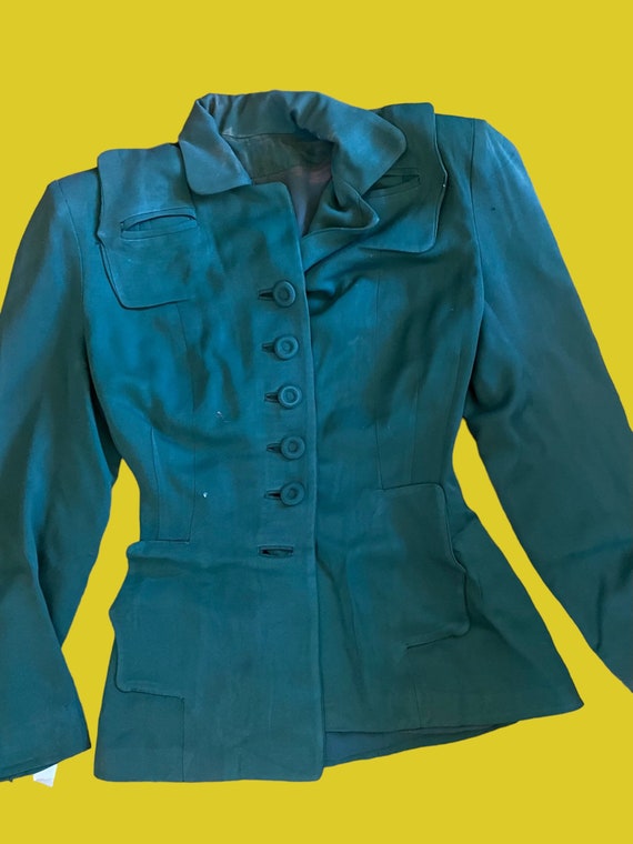 40s 50s Green Gabardine Ladie’s jacket blazer sma… - image 2