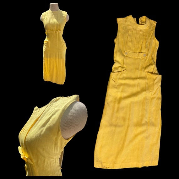 50s Yellow Waksman Wiggle Dress - image 2