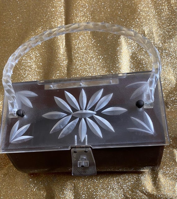 50’s Expresso Carved Lucite Handbag Purse - image 8