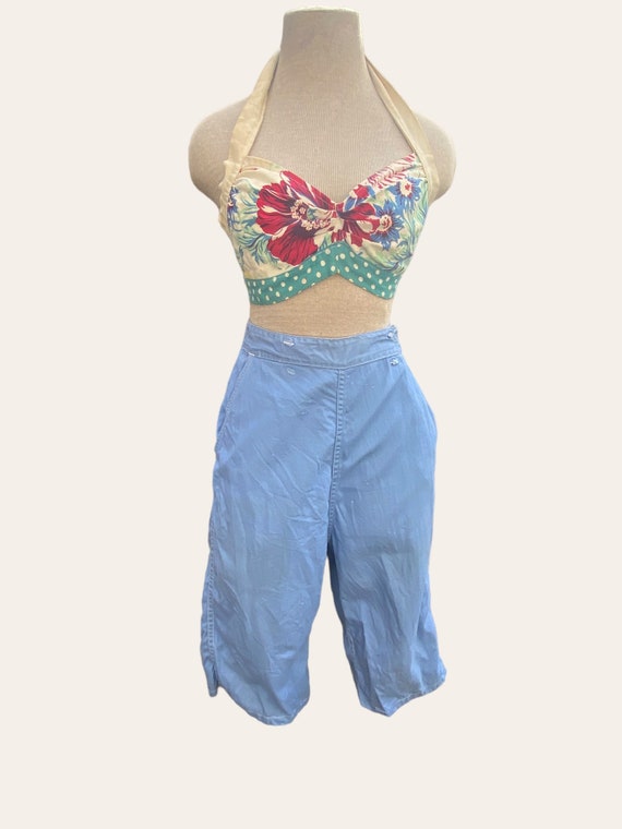 50s Baby Blue Cotton high waist shorts sporty high