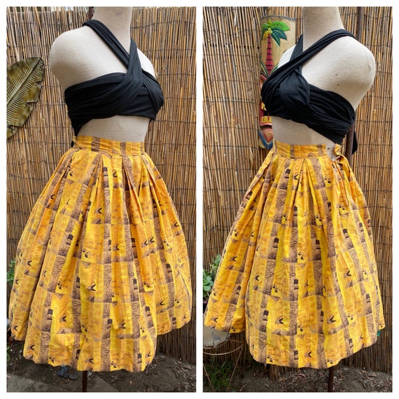 1950’s Bamboo Yellow Tiki Circle Novelty Skirt Ma… - image 2