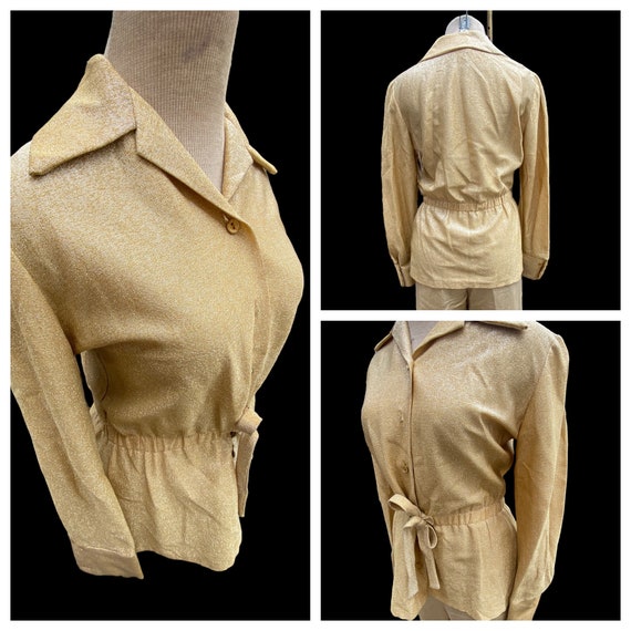 50s 60s Gold Lurex Jacket with tie up belt - image 2