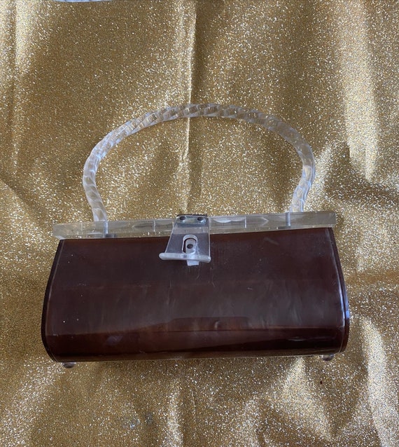 50’s Expresso Carved Lucite Handbag Purse - image 6