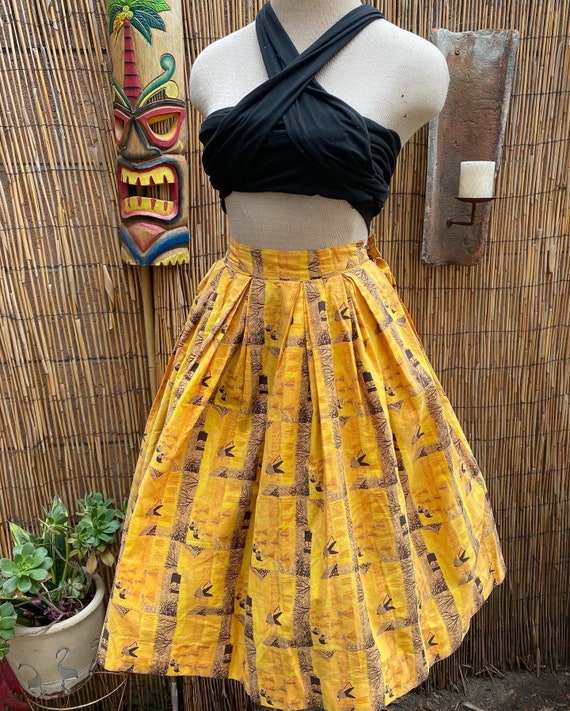 1950’s Bamboo Yellow Tiki Circle Novelty Skirt Ma… - image 5