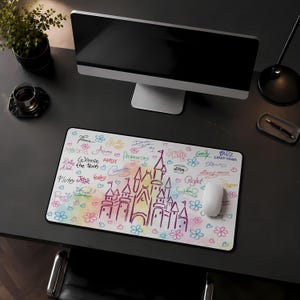 Magical Castle Desk Mat, Watercolor Castle Print, Extended Keyboard Pad, Office Decor