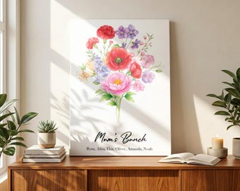 Mum's Bunch Birth Flower Canvas, Personalized Gift for Mother's Day, Custom Birth Flower Wall Art, Mother’s Day Gift Nana