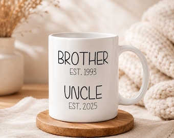 Taza "Ascendido a tío", Regalo de hermano a tío, Taza para tío recién nacido, Regalo para anunciar el embarazo, Taza de café con año personalizado