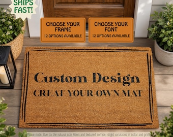 Felpudo de bienvenida con diseño y texto personalizados, elige tu marco y fuente personalizados (opcional), regalo único para un nuevo hogar.