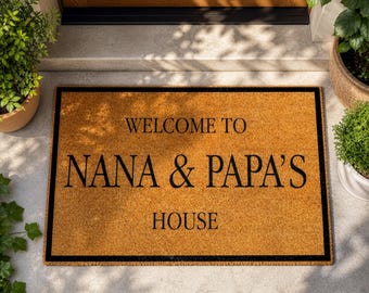 Gepersonaliseerde deurmat Nana Papa's House, aangepaste welkomstmat, cadeaus grootouders (natuurlijk kokos, meerdere maten)