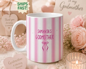 Taza personalizada para madrina, regalo personalizado para madrina, taza con lazo rosa coqueto, regalo para proponer ser madrina, regalo de bautizo