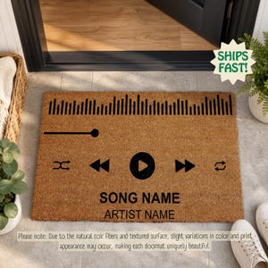 Custom Song & Artist Name Welcome Mat, Music Player Design Doormat, Personalized Music Lover Gift
