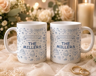 Taza personalizada con apellido familiar, taza de café personalizada para parejas, regalo de boda para parejas, taza de aniversario, regalo para un nuevo hogar.